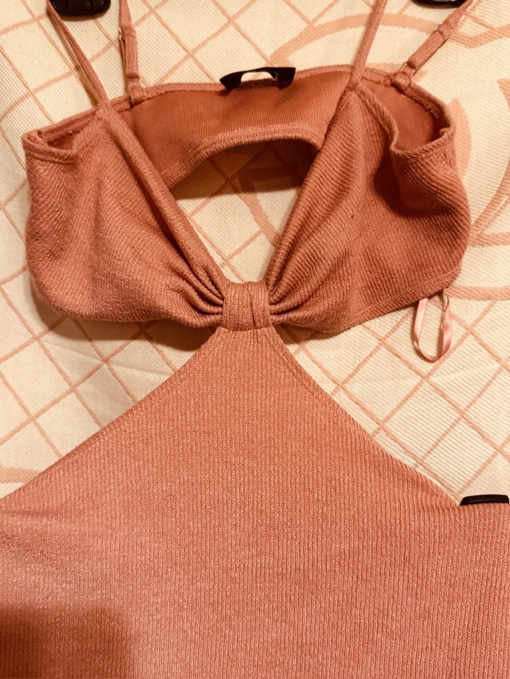 Knot Front Ribbed Tank Top in Dusty Rose